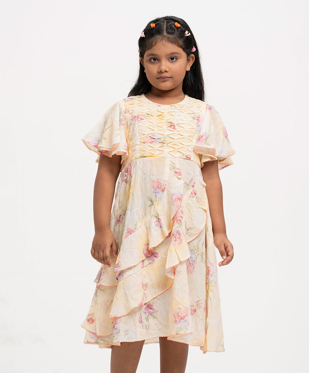 Yellow Sequined Chiffon Frock