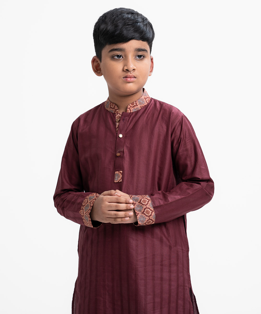 Maroon Cotton Jacquard Panjabi