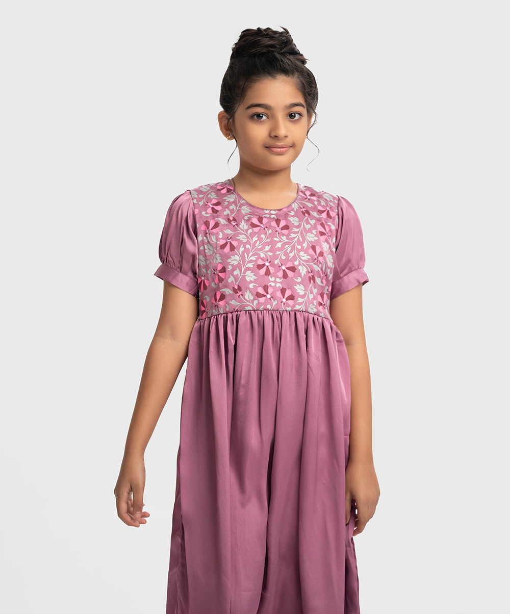 Pink Crepe A-line Long Frock