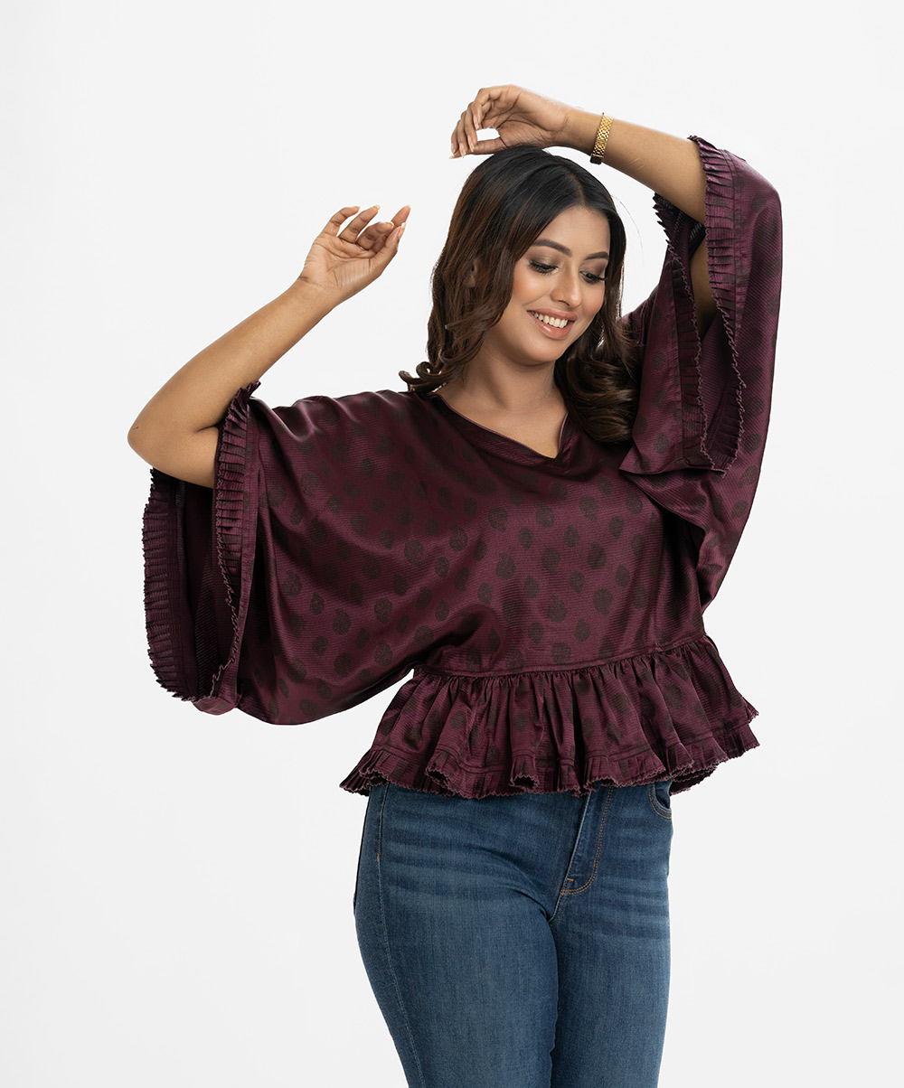 Purple Crepe Kimono Sleeved Top