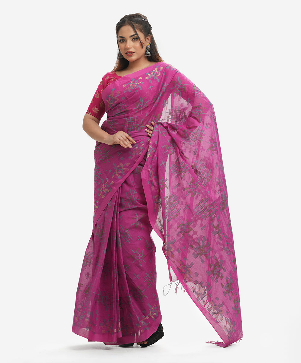 Bright Pink Cotton Saree