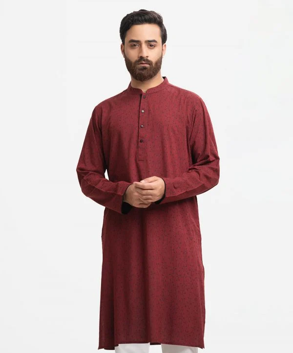 Red Slab Viscose Semi Fitted Panjabi