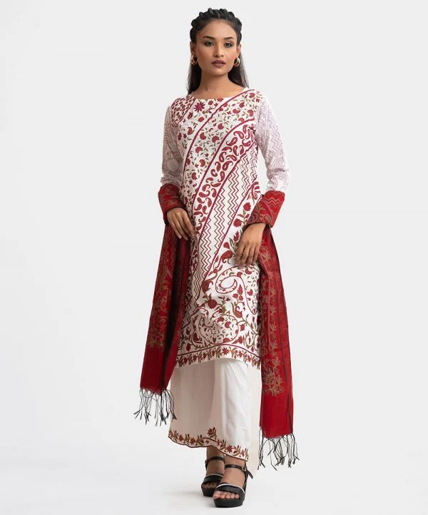 White Viscose Straight Salwar Kameez