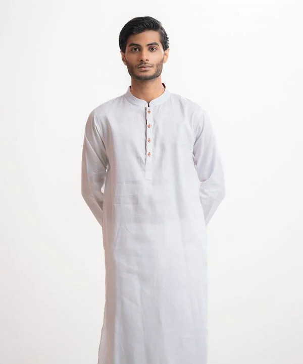 White Cotton Semi Fitted Panjabi