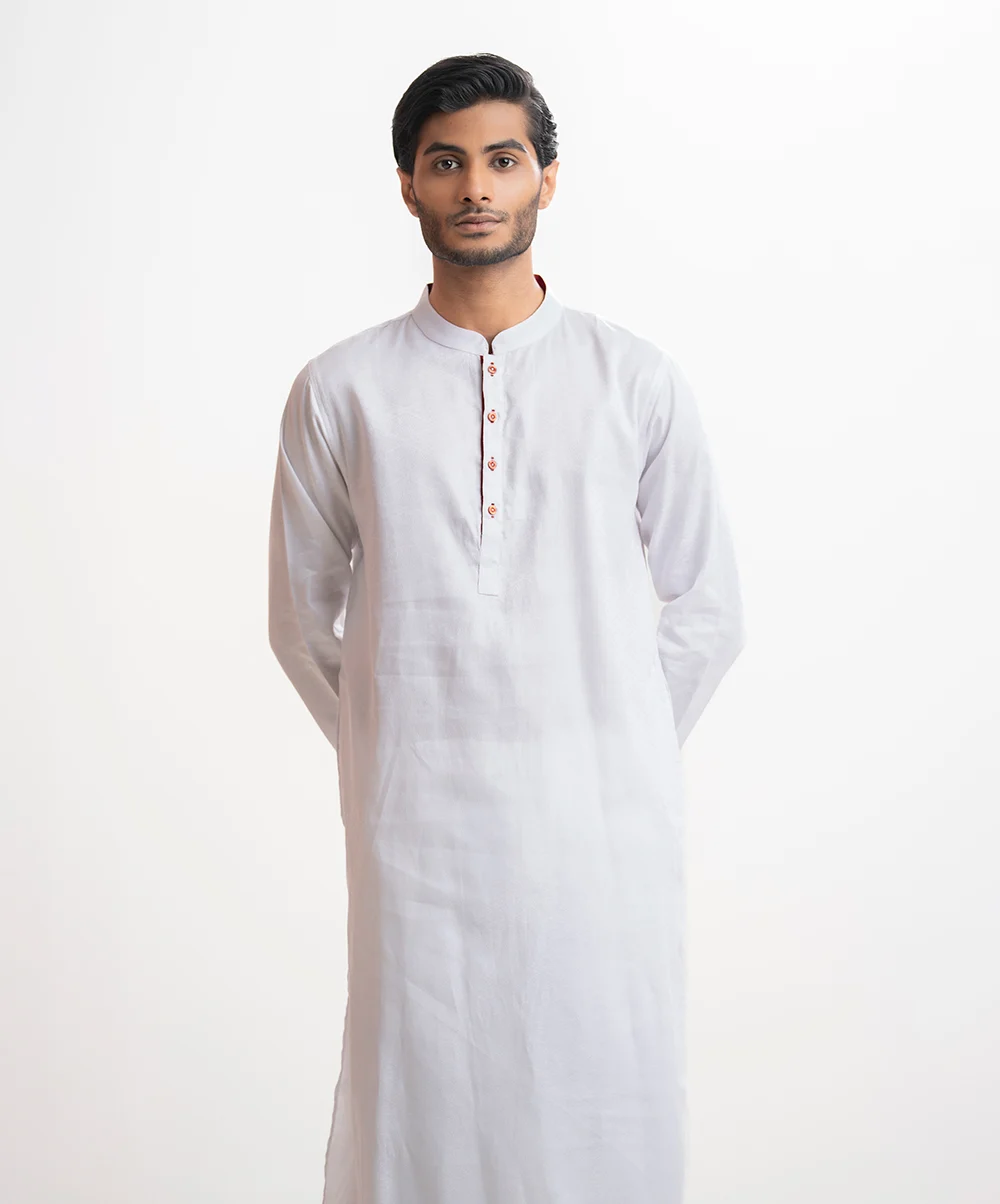 White Cotton Semi Fitted Panjabi