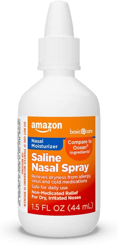Amazon Basic Care Premium Saline Nasal Moisturizing Spray, 1.5 Fluid Ounces,Clear