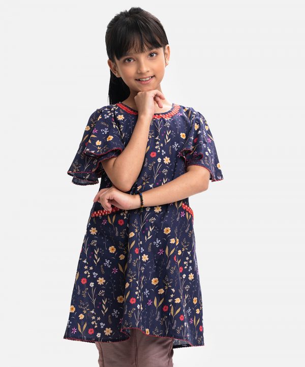 Navy Blue Cotton A-line Tunic