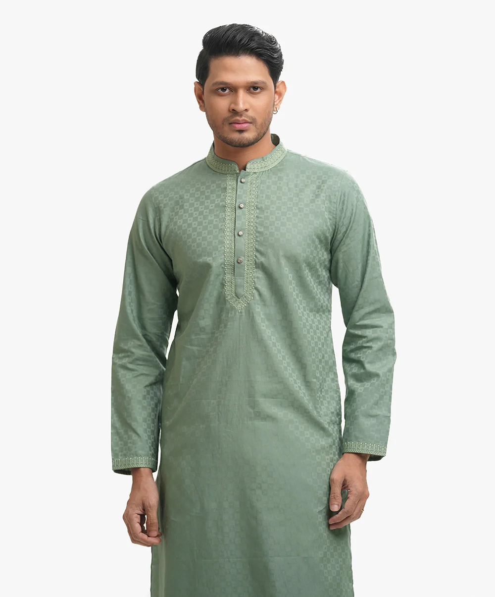 Green Jacquard Semi Fit Panjabi