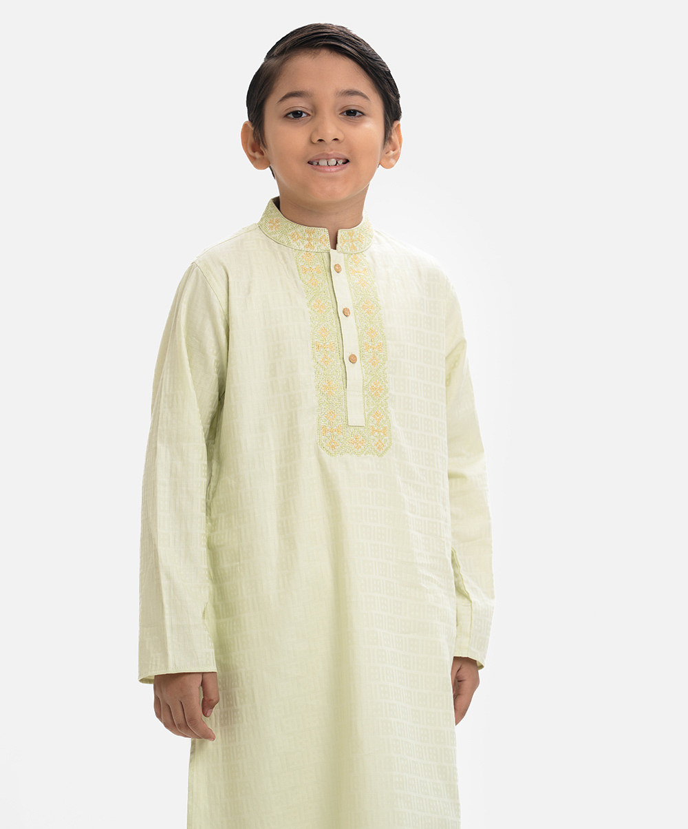 Lemon Cotton Jacquard Panjabi