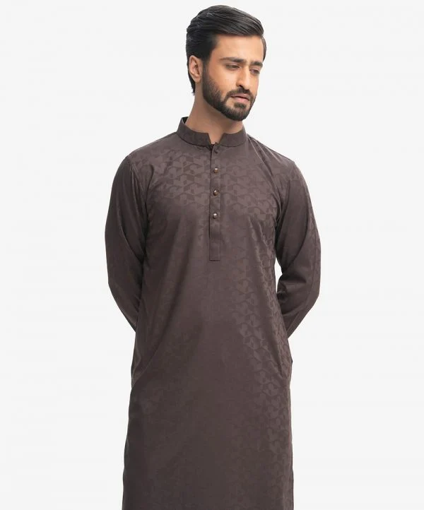 Coffee Bamboo Jacquard Semi Fit Panjabi