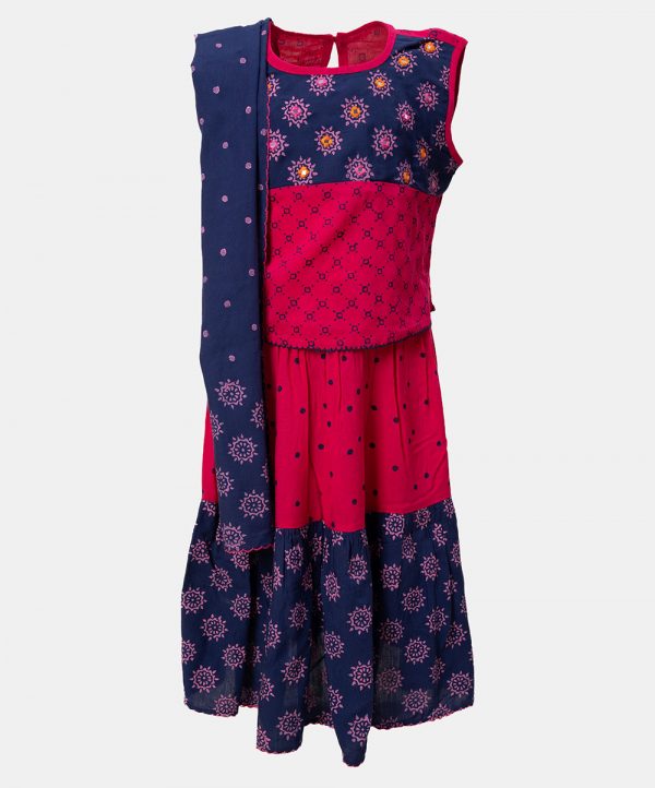 Blue & Pink Viscose Ghagra Choli