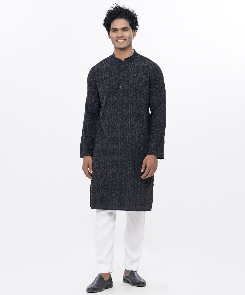 Black Semi Fitted Viscose Panjabi