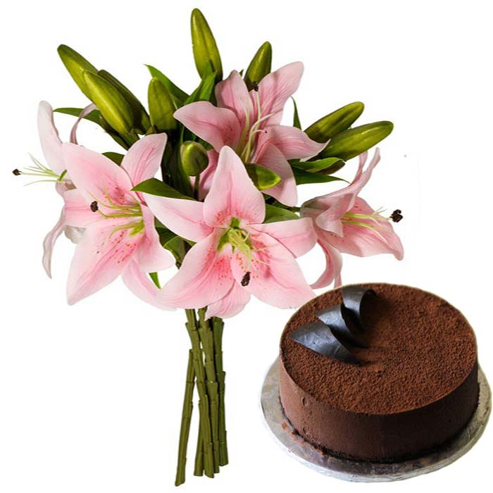 Lals Chocolate Mousse Cake with Lilies
