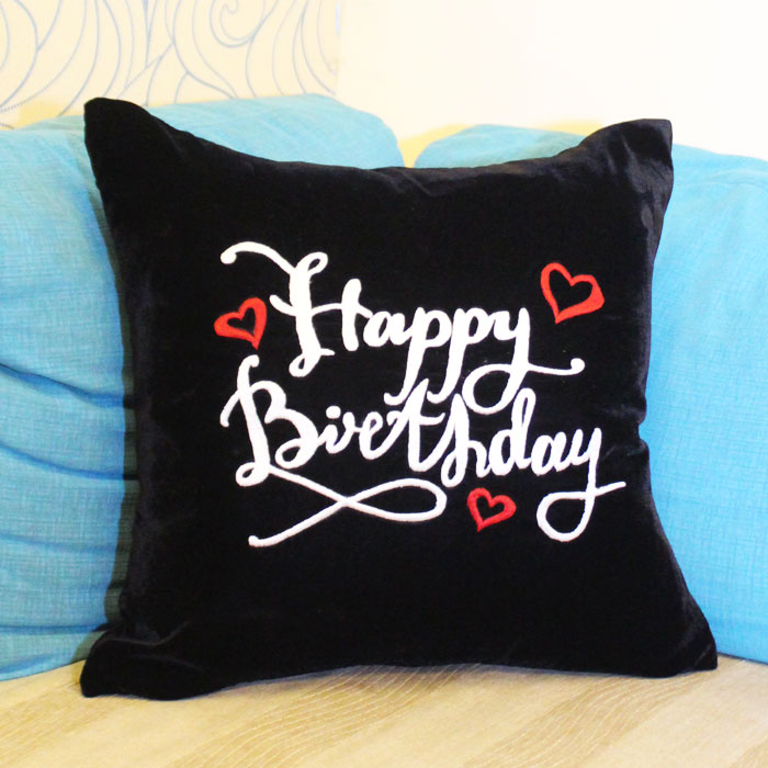 Happy Birthday Cushion (Black)