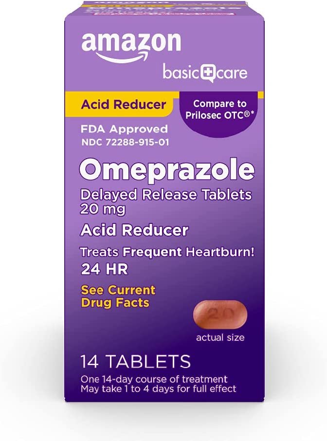 Basic Care Omeprazole Delayed Release Tablets 20 mg, Acid Reducer, 14 Count