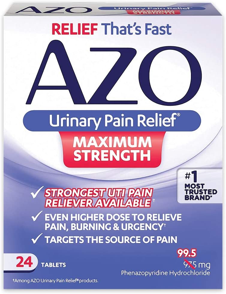 AZO Urinary Pain Relief Maximum Strength | Fast relief of UTI Pain, Burning & Urgency | Targets Source of Pain | #1 Most Trusted Brand | 24 Tablets