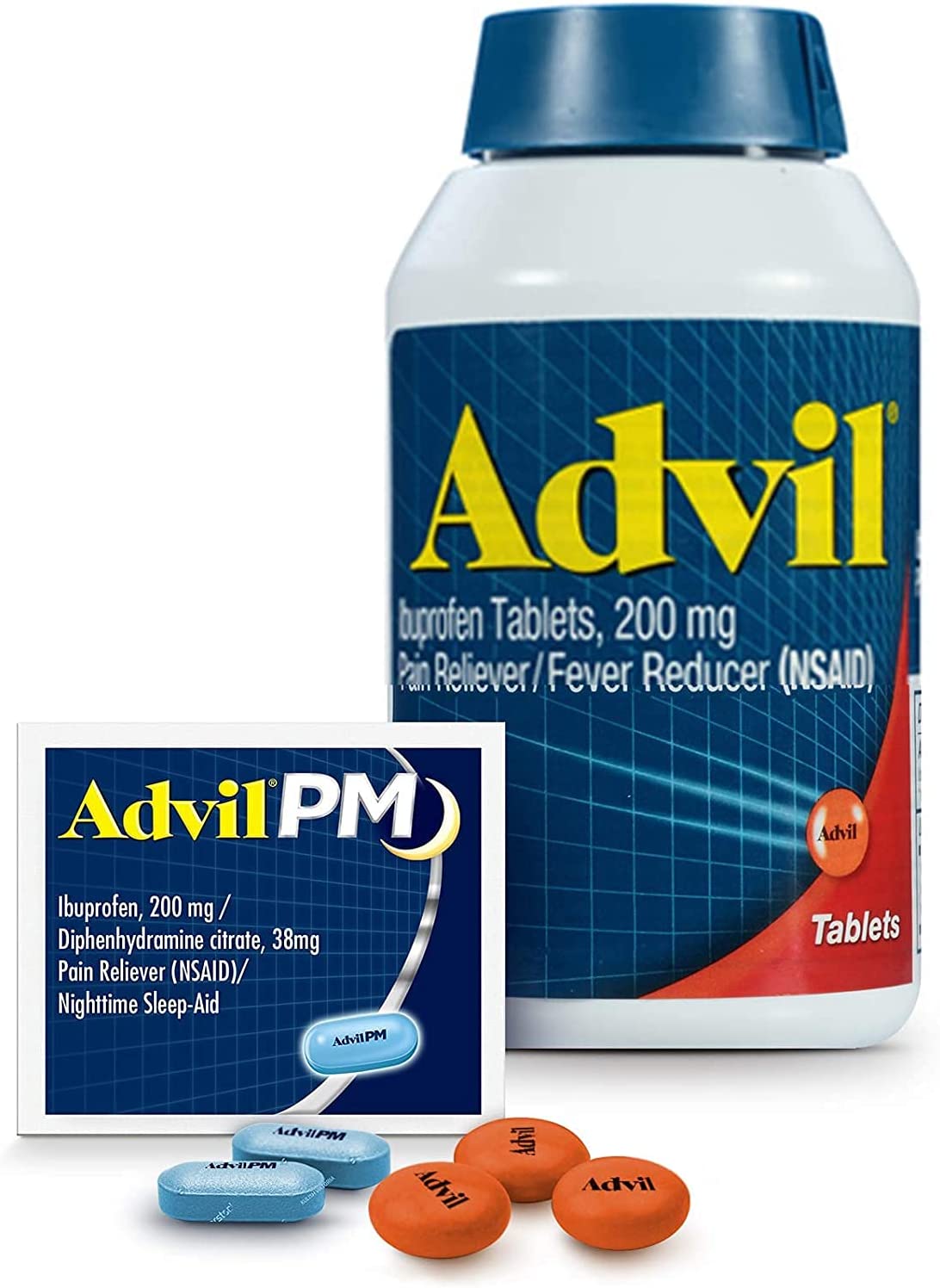 Advil Pain Reliever and Fever Reducer, Ibuprofen 200mg for Pain Relief - 300 Count, Advil PM Pain Reliever and Nighttime Sleep Aid, Ibuprofen for Pain Relief and Diphenhydramine Citrate - 2 Count