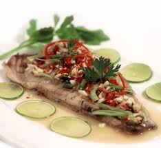Sliced stea m fish with chilli and lime sauce