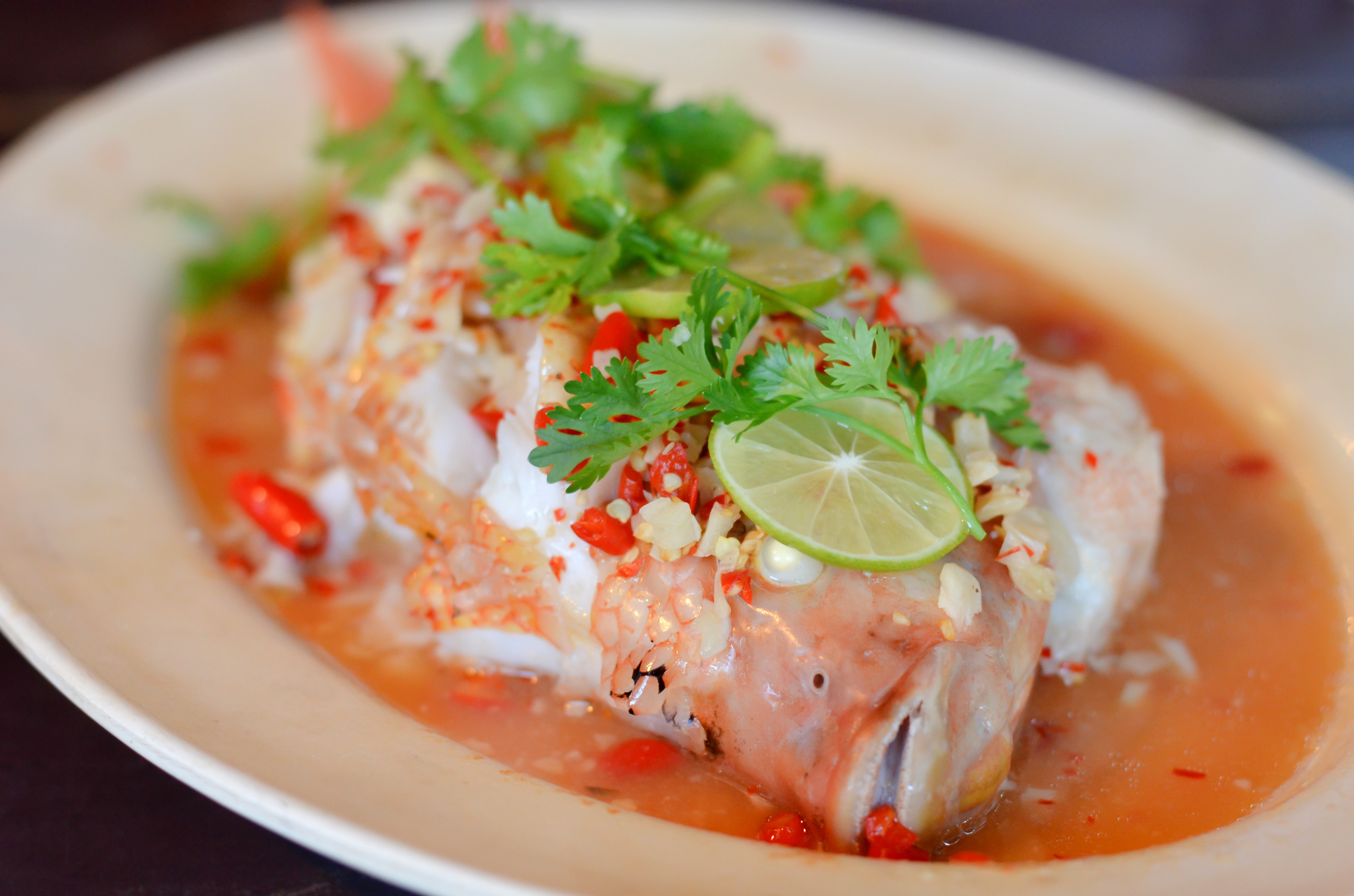 Steamed whole Red Sanpper with Hot / Lemon Sauce