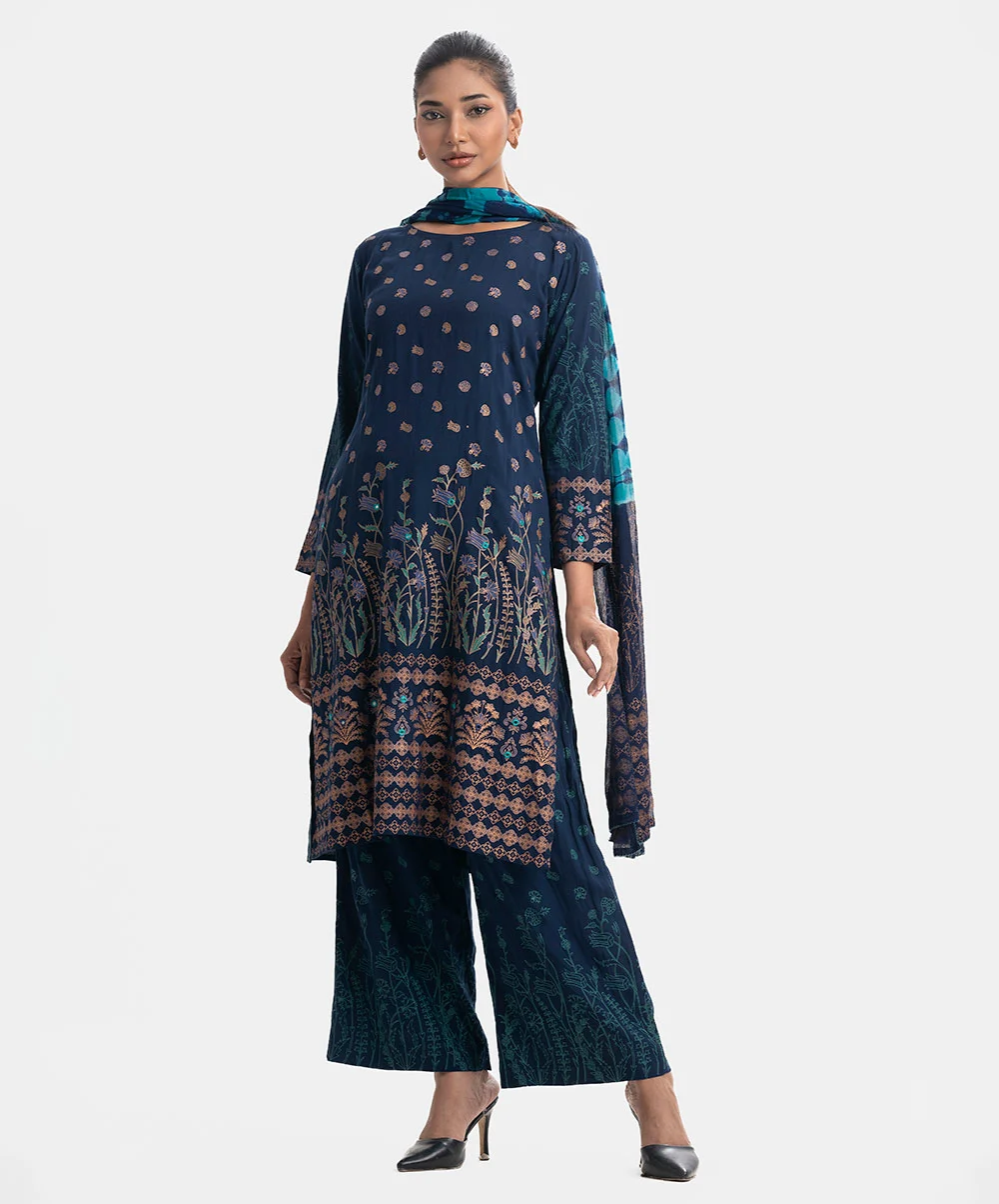 Blue Viscose A-line Salwar Kameez