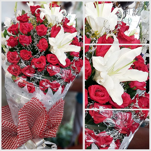 Red Rose And White Lily Flower Bouquet