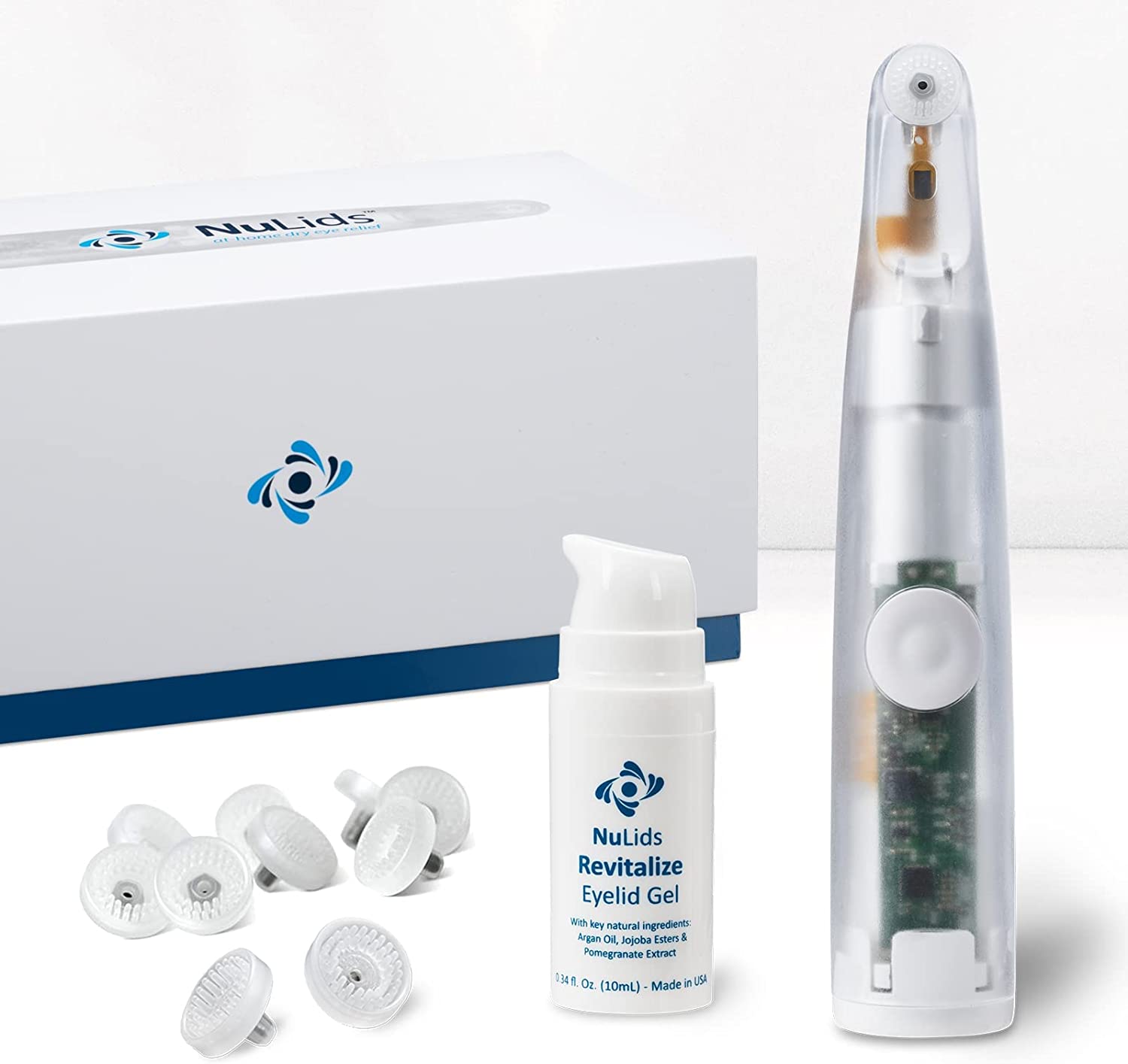 NuLids Dry Eye Relief Therapy Handheld Device, Long Lasting Alternative to Eye Drops & OTC Treatments, For Irritated, Burning Eyes, Includes Eyelid Gel, Disposable Single-Use Soft Tips, 30 Starter Kit