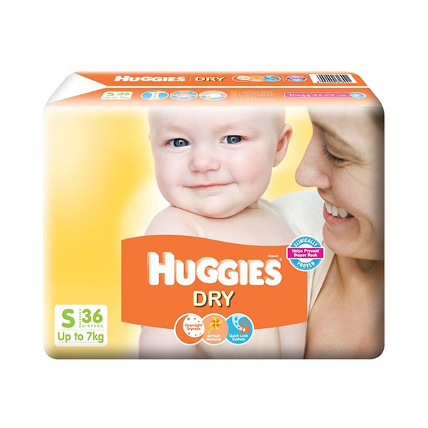 Huggies Dry Baby Diaper (Up to 7 Kg) S-36 Pieces