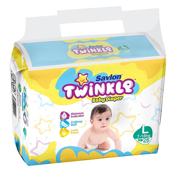 Savlon Twinkle Baby Diaper L (7-18kg) 26 Pieces