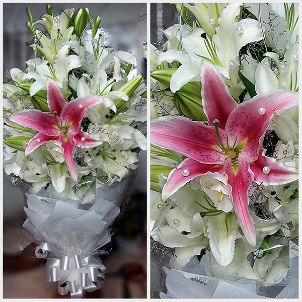 Pink and White Lily Flower Bouquet