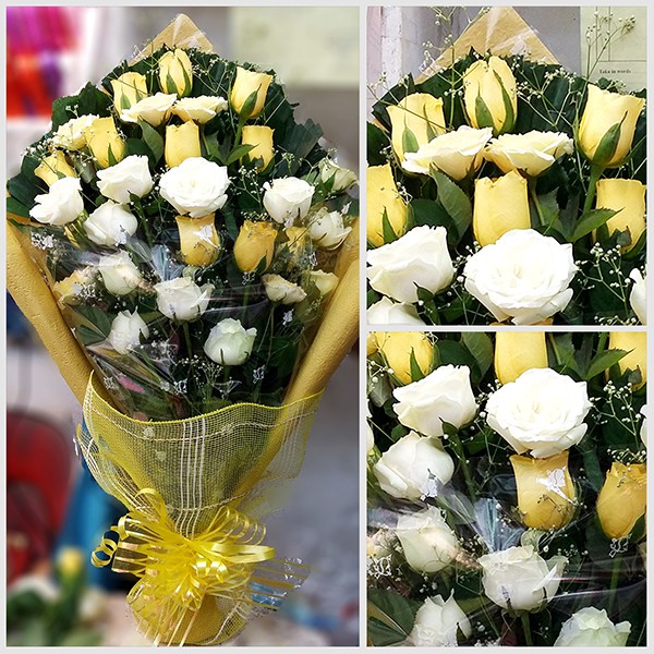 White and Yellow Rose Flower Bouquet