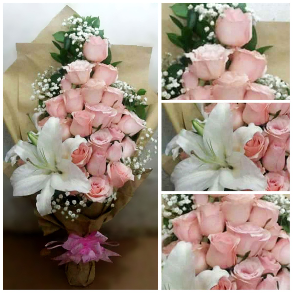Light Pink Rose And White Lily Bouquet