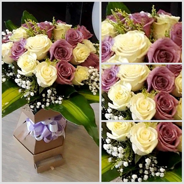 White & Lavender Rose Bouquet