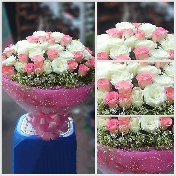 48 Pieces White & Pink Rose Bouquet
