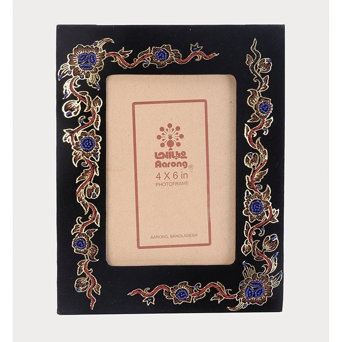 Black Printed and Embroidered Velvet Photo Frame