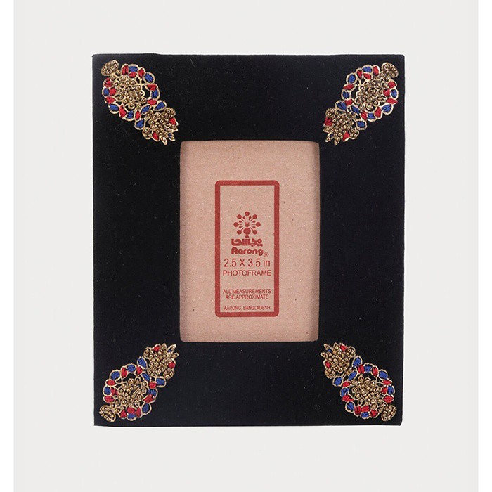 Black Printed and Embroidered Velvet Photo Frame