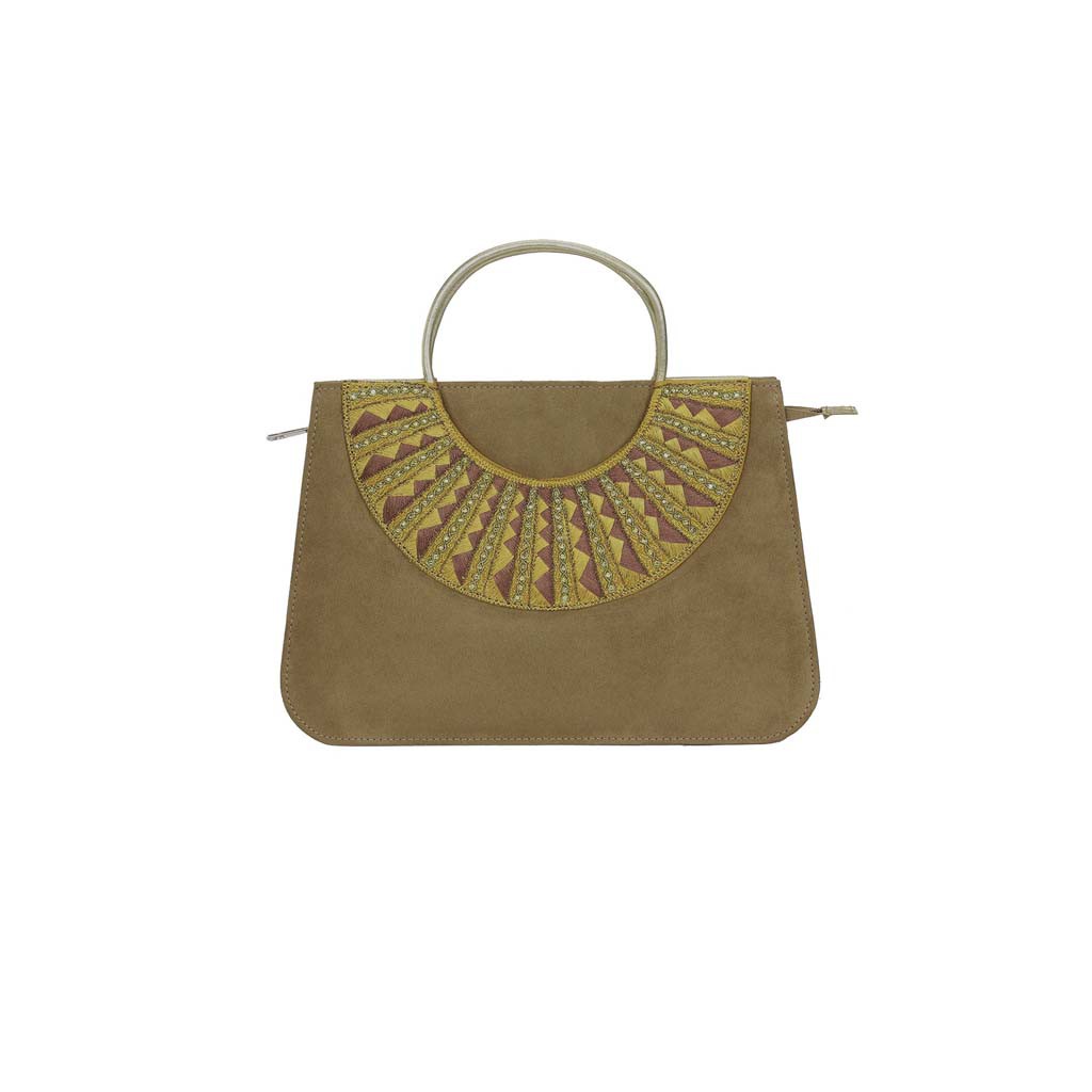 Brown Erri Embroidered Velvet Bag