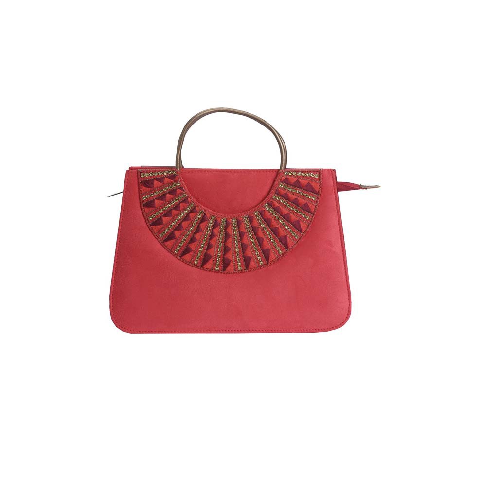 Red Erri Embroidered Velvet Bag