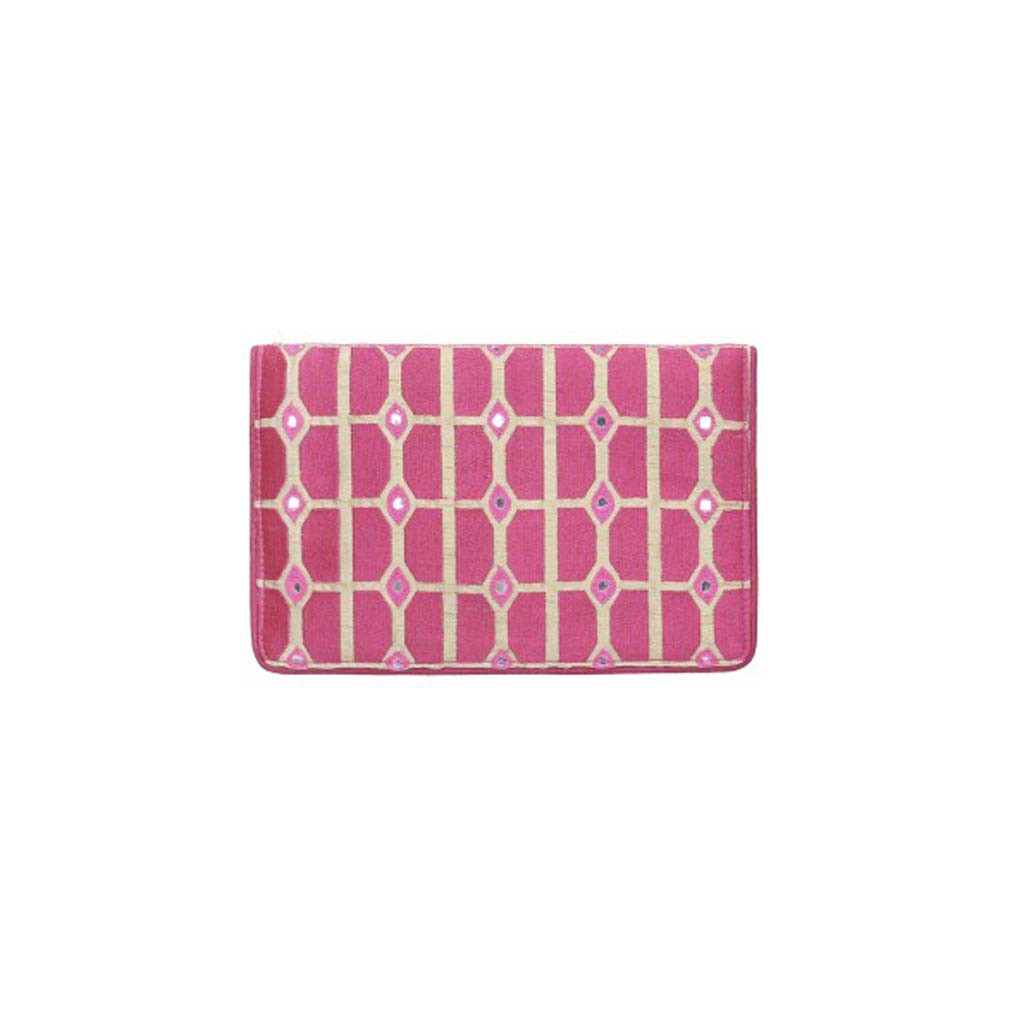 Pink Embroidered Mixed Silk Bag