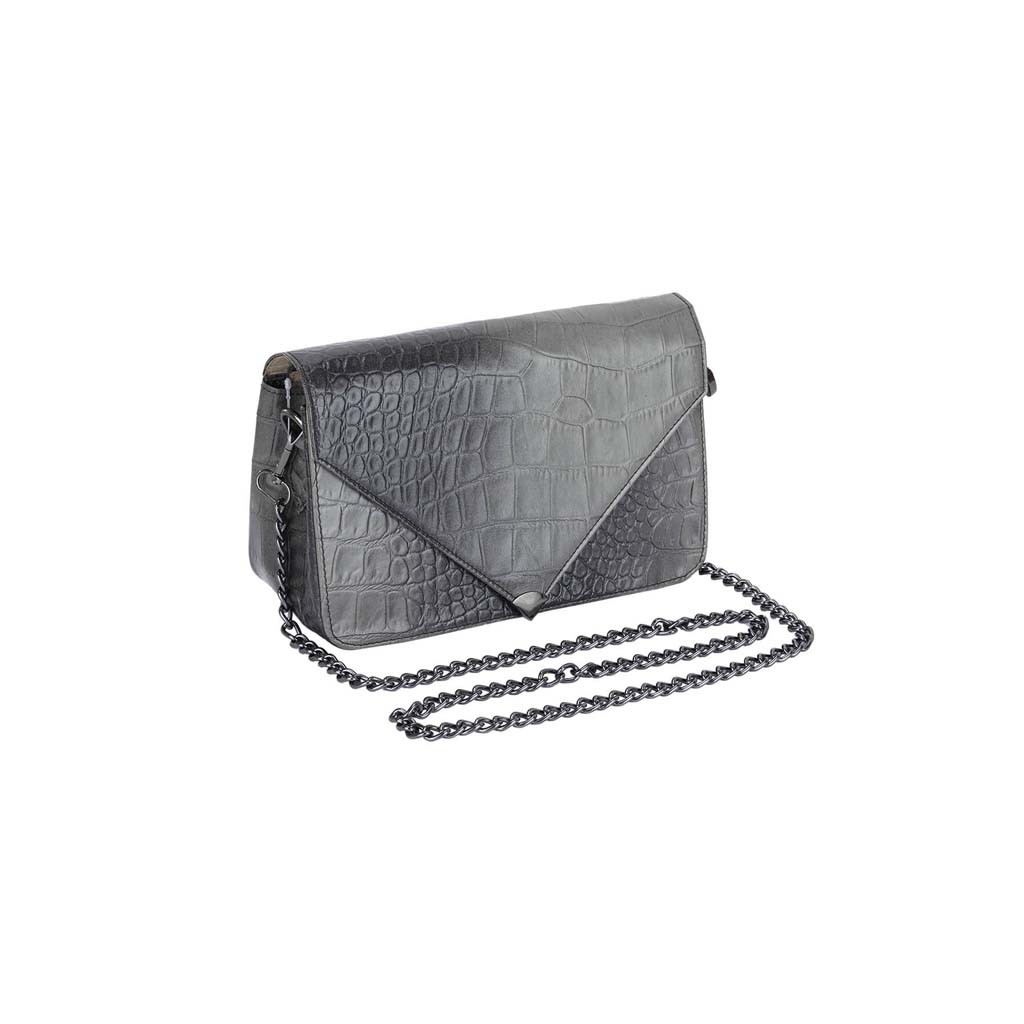 Grey Embossed Leather Bag