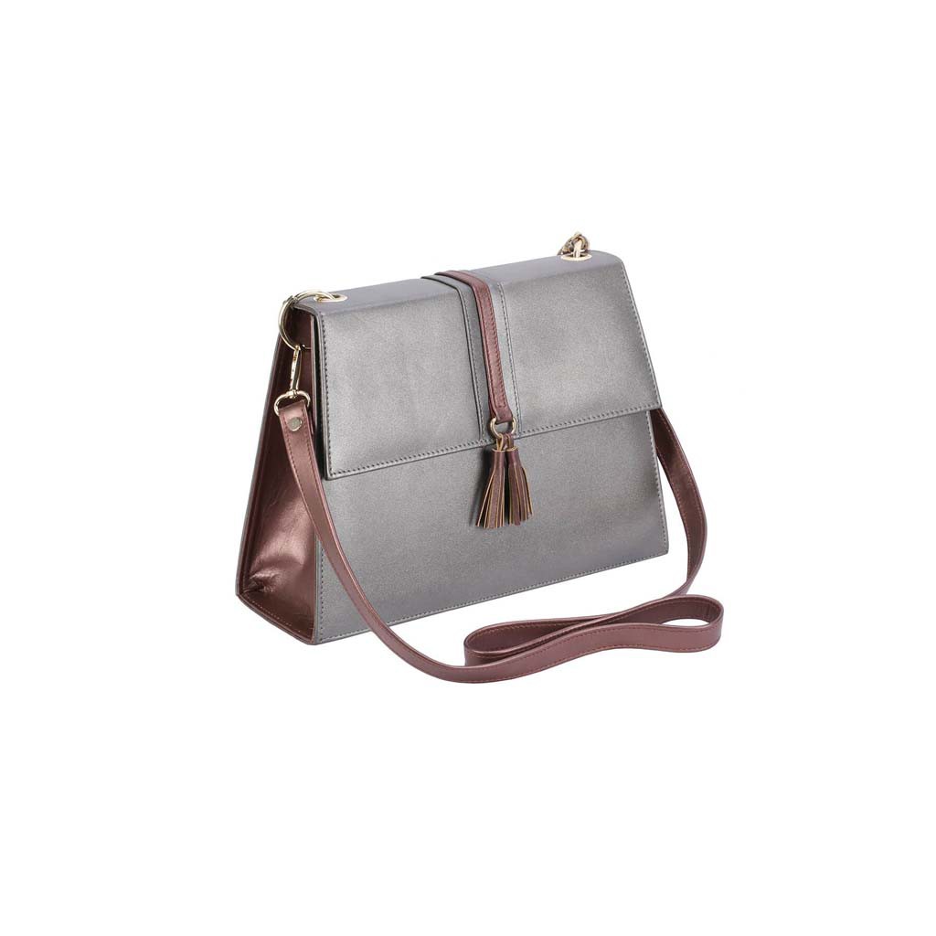 Metallic Grey Leather Bag