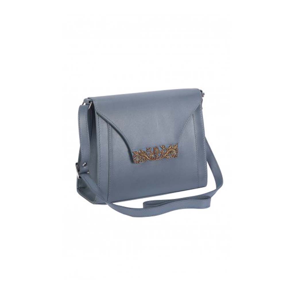 Stone Blue Embroidered Leather Bag