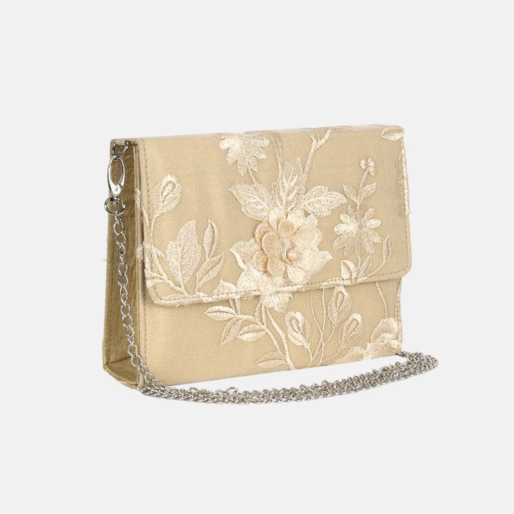 Light Brown Embroidered Mixed Silk Chosha Bag