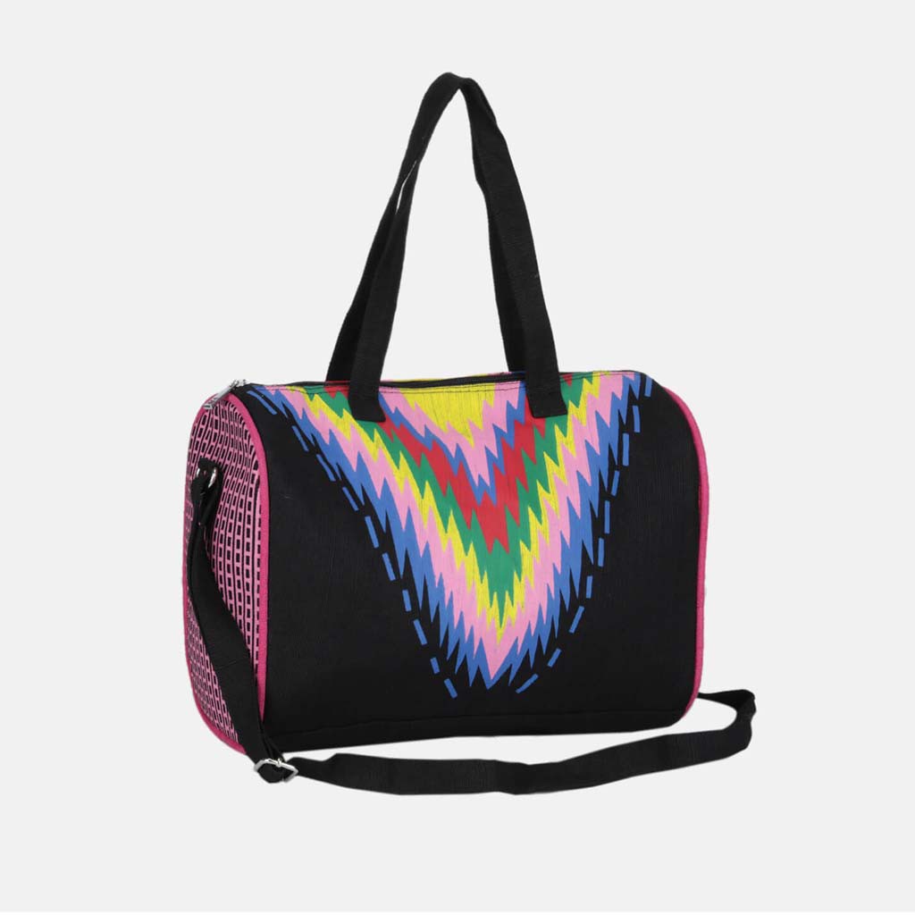 Black Printed Jute Travel Bag