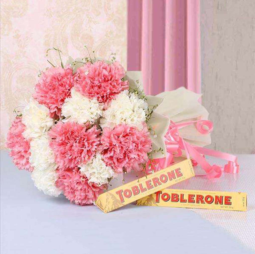 Carnation Flower Bouquet with Chocolate
