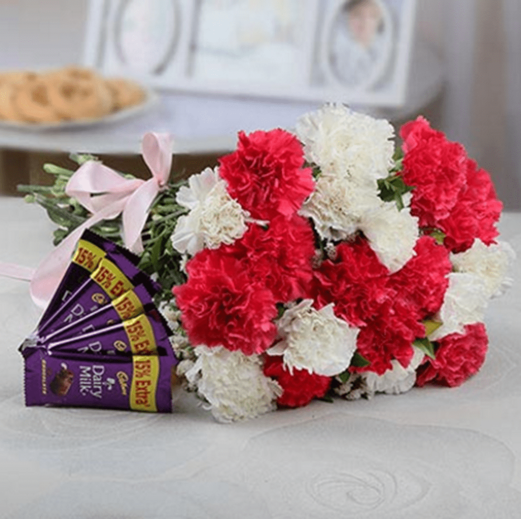 Red & White Carnation Flower Bouque