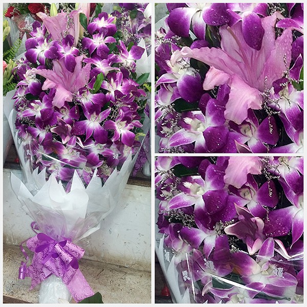 Purple Orchid And Lily Flower Bouquet