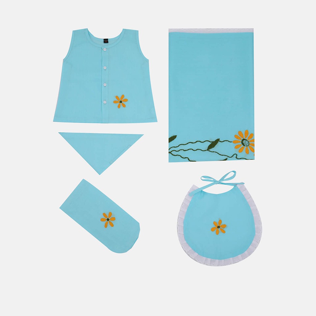 Light Aqua Embroidered Voile Newborn Gift Set