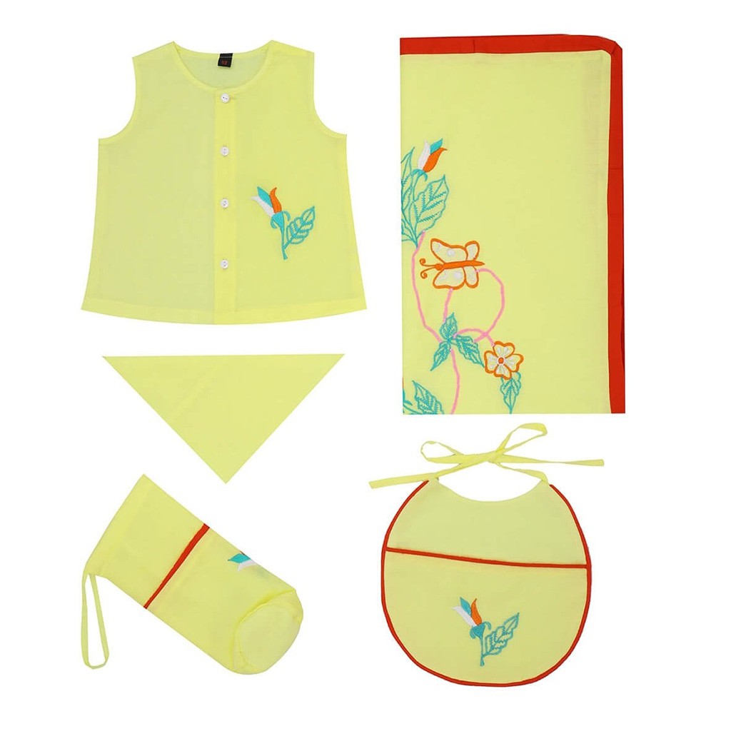 Yellow Embroidered Voile Newborn Gift Set