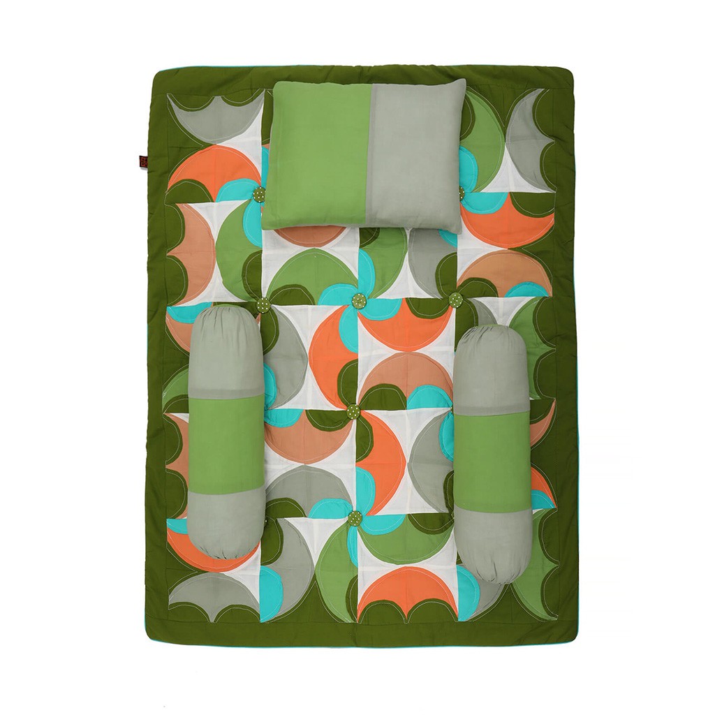 Green Appliqued Cotton Carrier Set