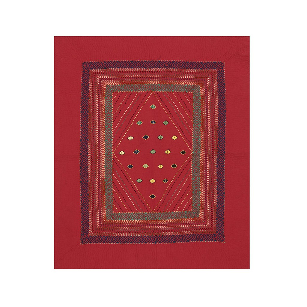 Red Nakshi Embroidered Cotton Baby Kantha